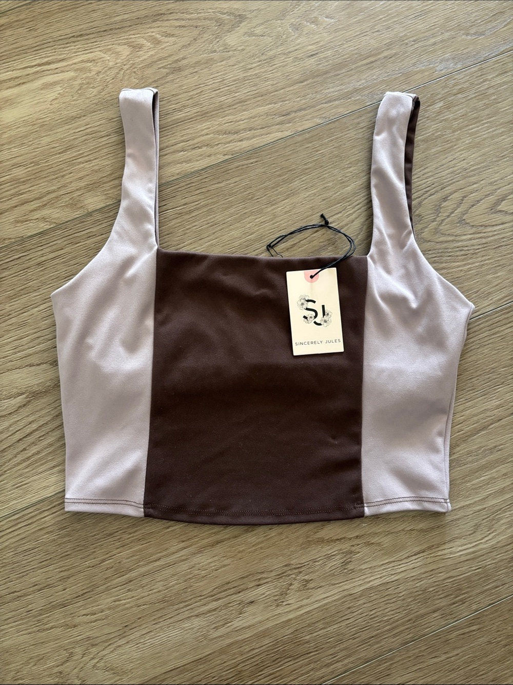 Sincerely Jules Two-Tone Brown & Mauve Taupe Square Neck Crop Bra Tank S\M